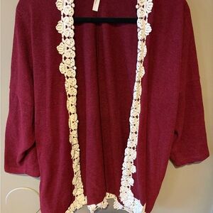 WinWin Red and White Cardigan with Lacy Trim